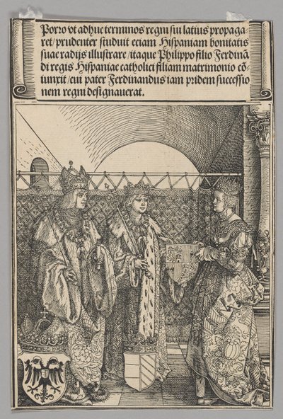 Phillipp'in Johanna ile Nişanı, Zafer Takı'ndan İmparator I. Maximilian'ın Hayatından Tarihsel Sahneler'den levha 15 by Albrecht Dürer