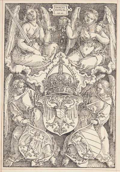 İmparatorluğun arması ve Nürnberg şehri by Albrecht Dürer