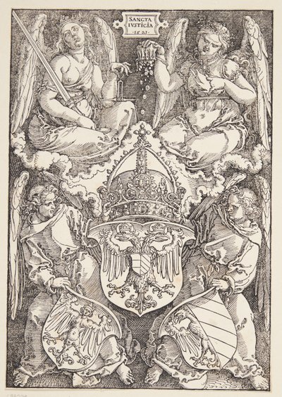İmparatorluğun arması ve Nürnberg şehri by Albrecht Dürer