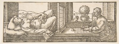 Yatan Bir Kadının Perspektif Çizimini Yapan Ressam, ca. 1600. by Albrecht Dürer
