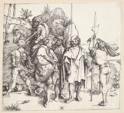 Beş lansquenets ve bir Doğulu at sırtında by Albrecht Dürer