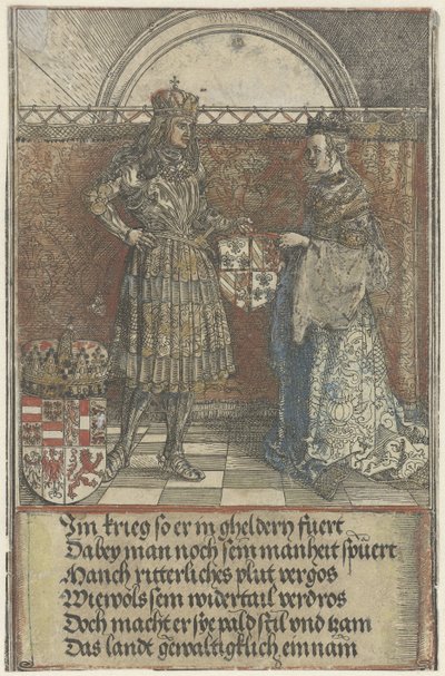 Burgonya düğünü: Maximilian, Burgonyalı Mary ile İmparator Maximilian I'in Zafer takı ile evlenir (seri başlığı) by Albrecht Dürer