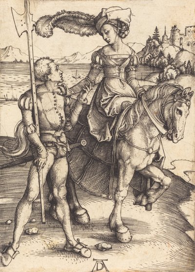 Atlı Lady ve Lansquenet, c. 1497. by Albrecht Dürer