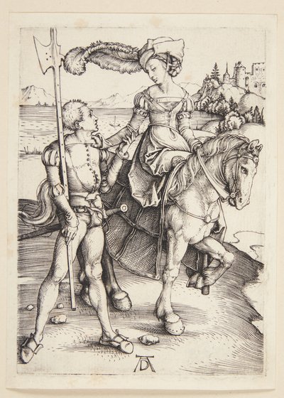 Bayan at sırtında ve lansquenet üzerinde by Albrecht Dürer