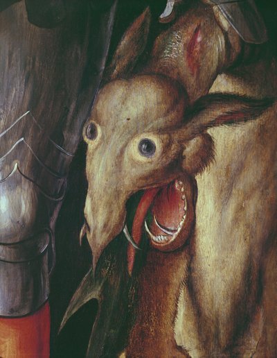 Paumgartner Altarpiece: Aziz George tarafından mağlup edilen ejderhanın başını betimleyen Sol El Kanadı detayı, 495745 panel detayında c.1500 tempera by Albrecht Dürer