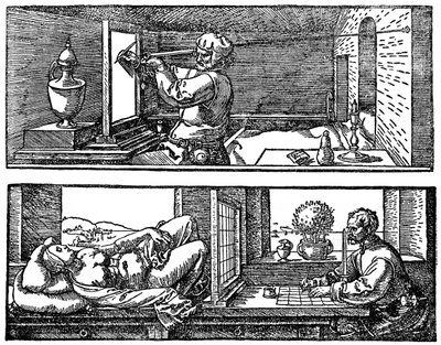 Perspektif makinesi, 1525, 1936 by Albrecht Dürer