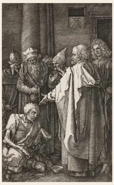 S. Peter ve S. John Tapınağın Kapısında Topallıyı İyileştiriyor by Albrecht Dürer
