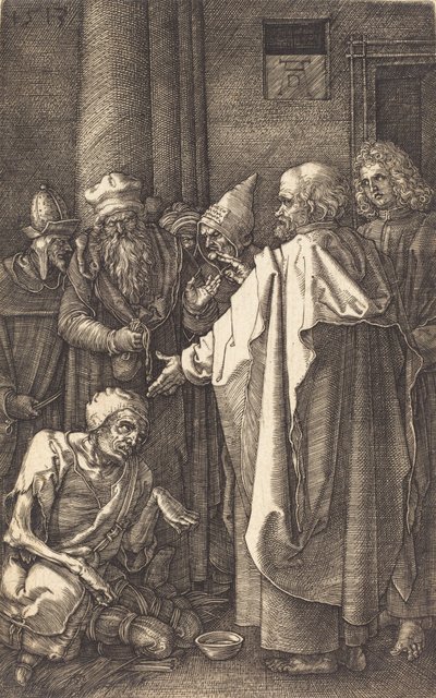 Aziz Petrus ve Aziz John Tapınağın Kapısında Bir Sakatlıyı İyileştiriyor, 1513. by Albrecht Dürer