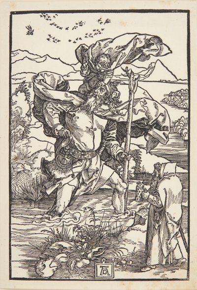 Bir kuş uçuşu ile vahşi doğada St. Christopher by Albrecht Dürer
