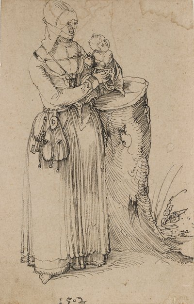 Ayakta Çocuk Tutan Kadın Figürü, 1502 by Albrecht Dürer