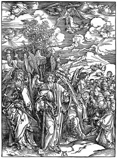 Rüzgarları tutan Dört Melek, 1498, 1936 by Albrecht Dürer
