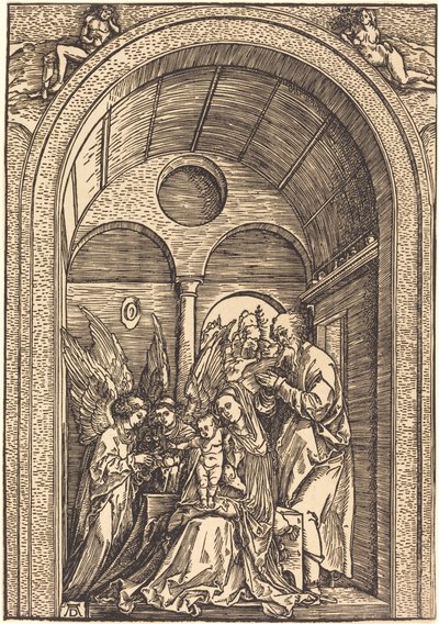 Tonozlu Salonda İki Melekli Kutsal Aile by Albrecht Dürer