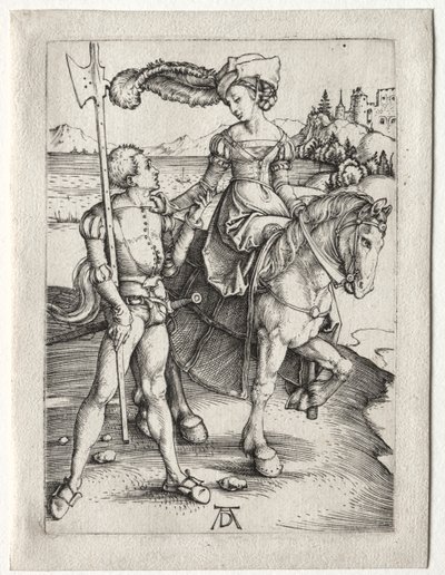 Lady Riding ve Landsknecht by Albrecht Dürer