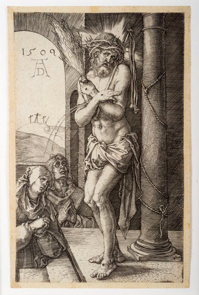 Oyulmuş Tutkudan Bakire ve Aziz John ile Sütunun Yanındaki Acıların Adamı by Albrecht Dürer