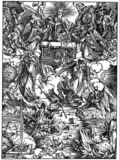 Yedinci Mühürün Açılışı, Trompetlerle Yedi Melek, 1498, 1936 by Albrecht Dürer