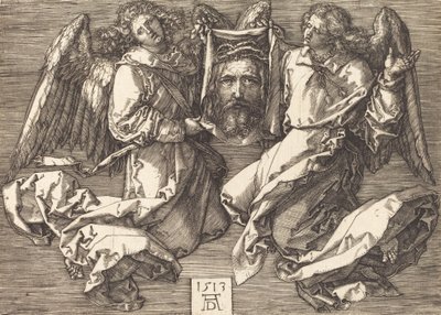 İki Melek Tarafından Tutulan Sudarium, 1513. by Albrecht Dürer