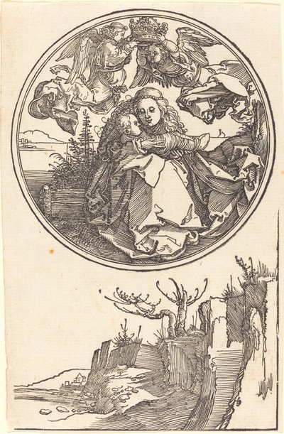 Bir Manzaranın Üzerinde İki Melek Tarafından Taçlandırılan Bakire by Albrecht Dürer