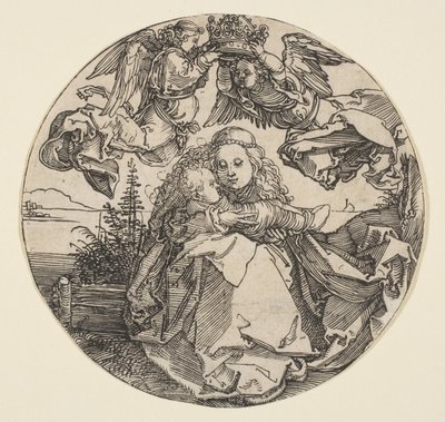 Bakire ve Çocuk İki Melek Tarafından Taçlandırılmış Bir Peyzaj manzarasının üzerinde, yaklaşık olarak. 1504. by Albrecht Dürer