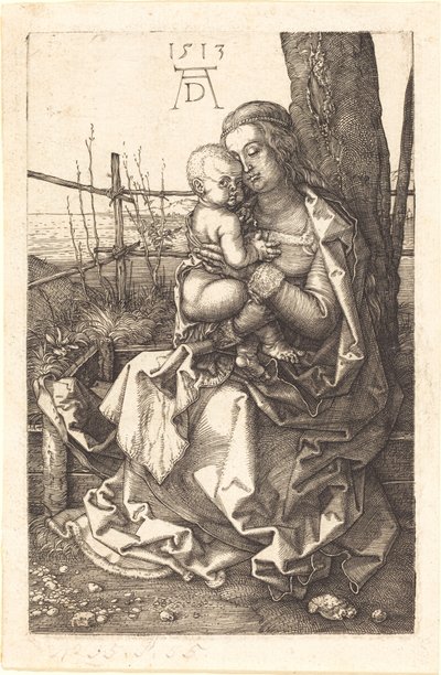 Bir Ağacın Yanında Oturan Bakire ve Çocuk by Albrecht Dürer