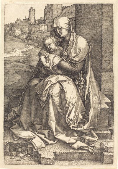 Duvarın Yanında Oturan Bakire ve Çocuk by Albrecht Dürer
