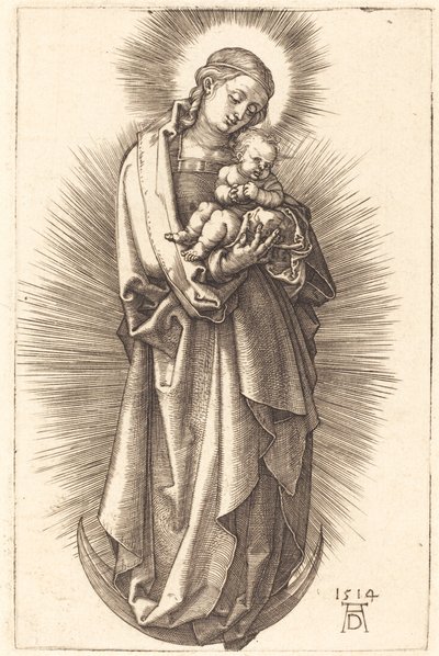 Diademli Hilal Üzerindeki Bakire ve Çocuk by Albrecht Dürer