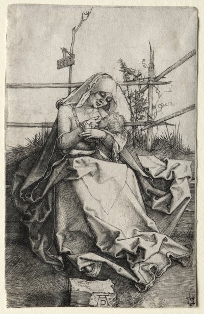 Çimenli Bir Bankta Bakire ve Çocuk by Albrecht Dürer