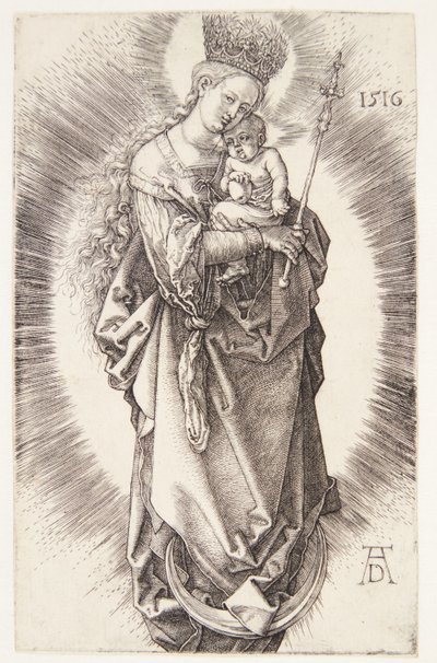 Bir hilal üzerindeki Bakire, yıldızlardan oluşan bir taç ve bir asa ile by Albrecht Dürer