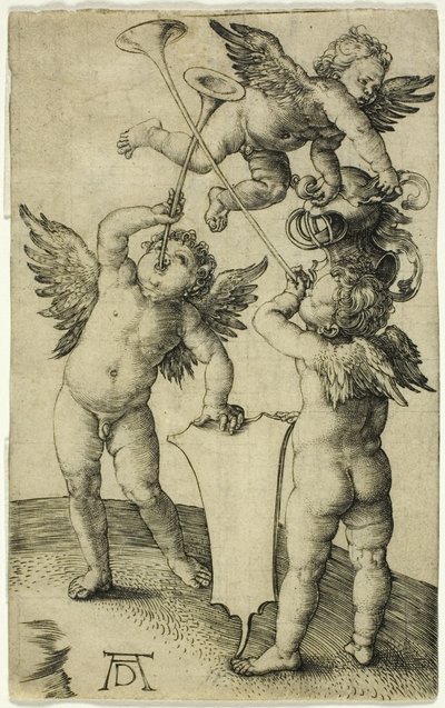 Kalkanlı ve Kasklı Üç Putti by Albrecht Dürer