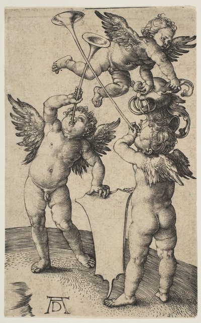 Trompetli Üç Putti, yak. 1500. by Albrecht Dürer