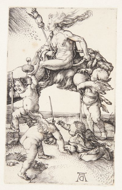 Bir keçi üzerinde geriye doğru sürme cadı by Albrecht Dürer