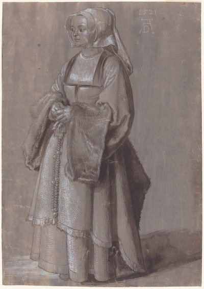 Hollandalı elbiseli genç kadın by Albrecht Dürer