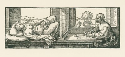 Yatan bir kadını çizen bir adam by Albrecht Dürer or Duerer