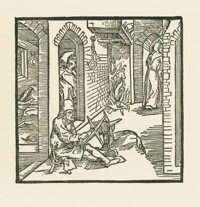 Bir halatçı, bir keşişin sadakatsiz karısının odasından çıktığını görür by Albrecht Dürer or Duerer