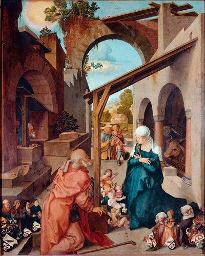 Altarpiece Paumgartner: “” Nativite”” Resim Albrecht Durer (1471-1528) 1504 yakl. karartmak 155x126 cm Münih, Alte Pinakothek by Albrecht Dürer