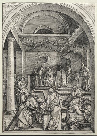 İsa'nın Doktorlarla Tartışması, c. 1503-1504 (tahta baskı) by Albrecht Dürer or Duerer