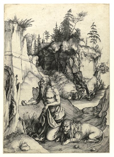 Aziz Jerome tövbekar, c.1497 (Burin gravürü) by Albrecht Dürer