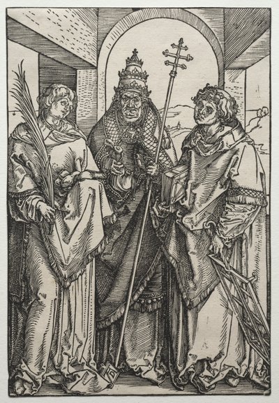 Aziz Stephen, Sixtus ve Lawrence, c.1504-05 (tahta baskı) by Albrecht Dürer or Duerer