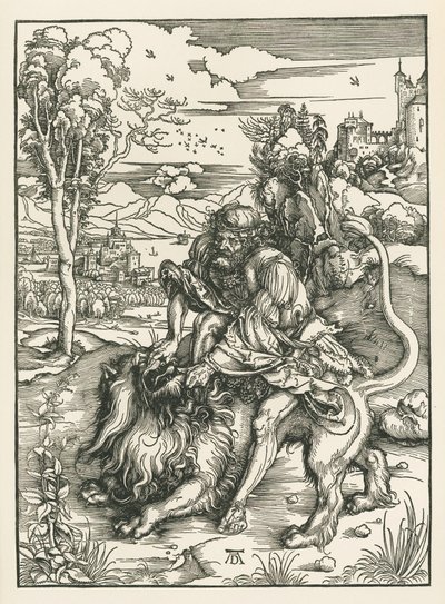 Samson Aslanı Öldürüyor, c.1497-98 (gravür) by Albrecht Dürer or Duerer