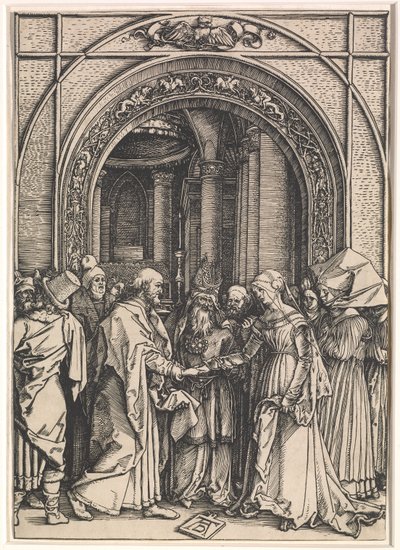 The Betrothal of the Virgin: The Life of the Virgin, c.1504-05 (döşemiş kağıt üzerine gravür) by Albrecht Dürer