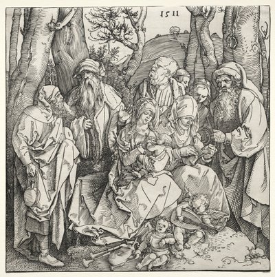 İki Müzisyen Melek ile Kutsal Aile by Albrecht Dürer or Duerer
