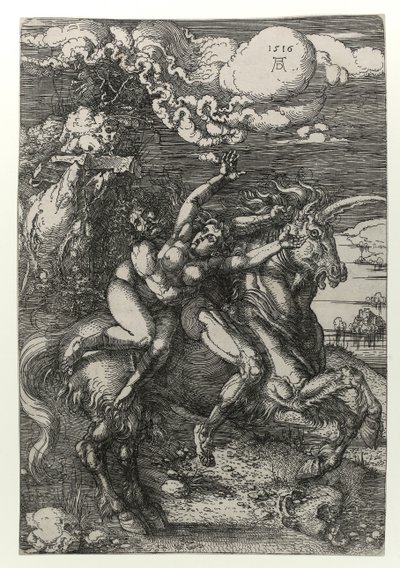 Tek boynuzlu at üzerinde kaçırma by Albrecht Dürer