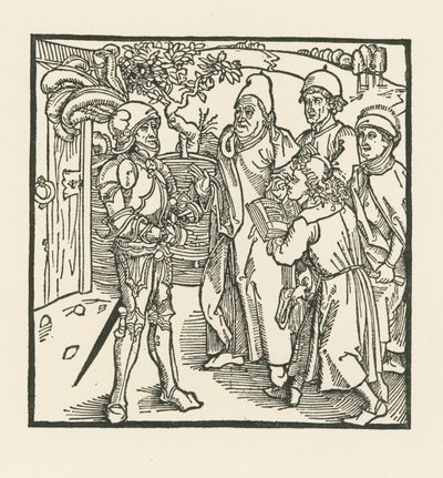 Şövalye bu kitabı derlemeleri için iki kâtip ve iki rahip görevlendirir by Albrecht Dürer or Duerer