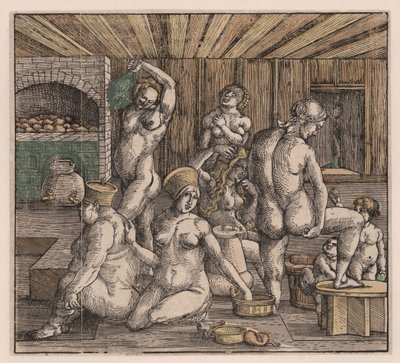 Kadınlar hamamı, Duerer, Albrecht (1471-1528). Gravür, sulu boya, c. 1500. Boyutlar: 21,8x23,9 cm. Özel koleksiyon by Albrecht Dürer