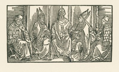 Üç piskopos ve iki keşiş by Albrecht Dürer or Duerer
