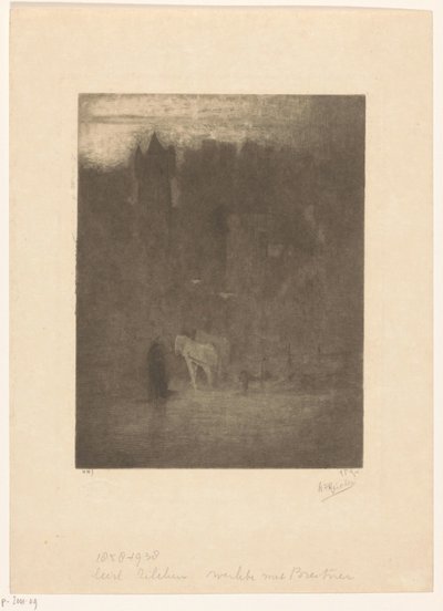 Sisin içinde bir kalede şekil ve iki at by Albrecht Felix Reicher (signed by artist)