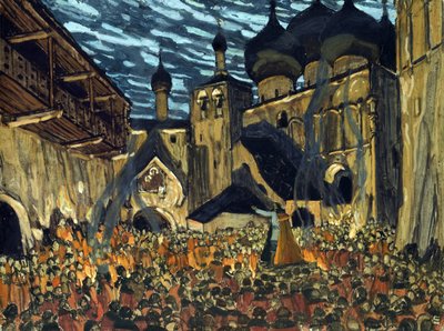 Opera için sahne tasarımı Pskov Maid by N. Rimsky-Korsakov - Golovin, Alexander Yakovlevich (1863-1930) - 1901 - Karton üzerine tempera - 39x52 - Özel Koleksiyon by Aleksandr Jakovlevic Golovin