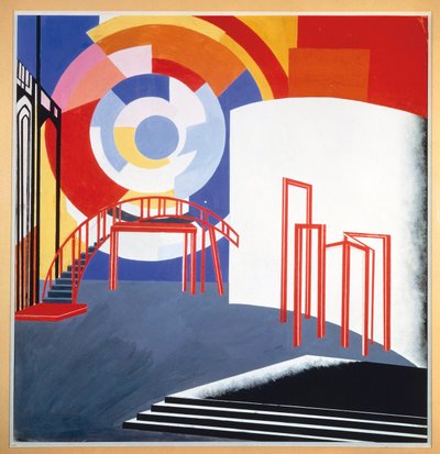 Manzaralı bir tasarım taslağı, 1924 dolayları (kağıt üzerine guaş) by Aleksandra Aleksandrovna (1884 1949) Ekster