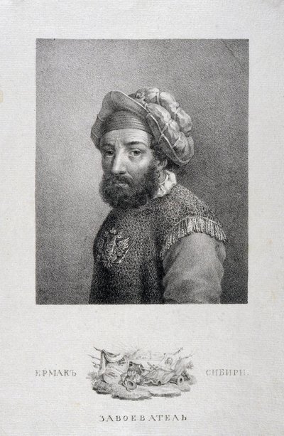 Kazak liderinin portresi, Sibirya Fatihi Yermak Timofeyevich -1585, 1818 by Aleksei Gavrilovich Venetsianov