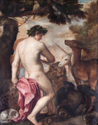 Hayvanları Büyüleyen Orpheus (tuval üzerine yağlıboya) by Alessandro (1588–1649) (attr. to) Titian (workshop of) and Padovanino