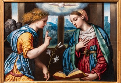 Müjde, c.1535-40 (panelde yağ) by Alessandro Bonvicino Moretto